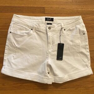 Earl Jean Shorts Womens 14 White Denim Cuffed Distressed Stretch Five Pocket